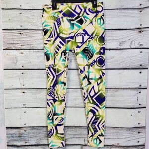LuLaRoe Tall & Curvy Leggings Geometric Tribal Print Green Purple Blue Plus Size